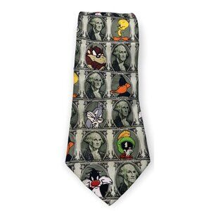 Looney Tunes Character Dollar Bill Print Tie George Washington